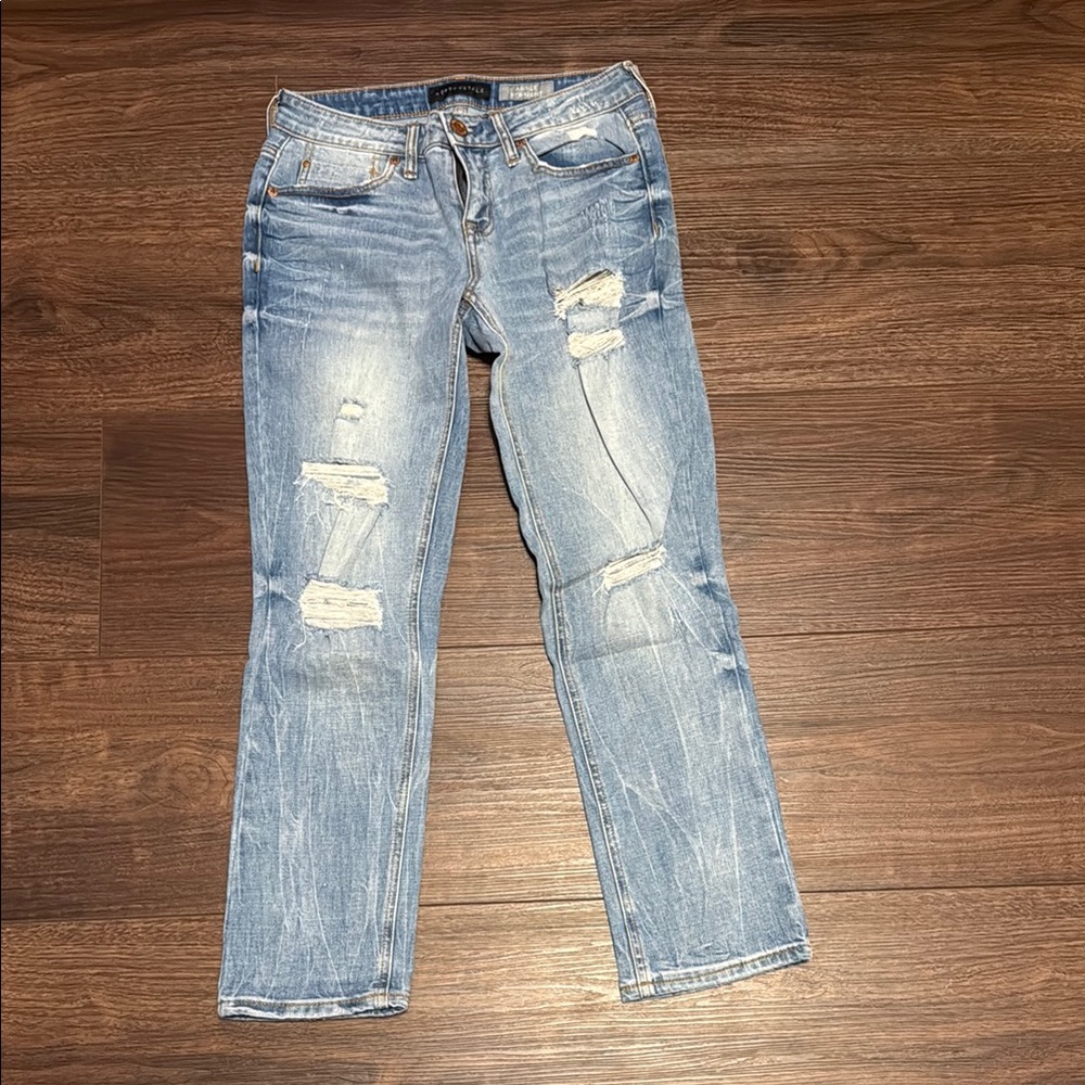 Aeropostale Light Blue Distressed Straight Leg Jeans